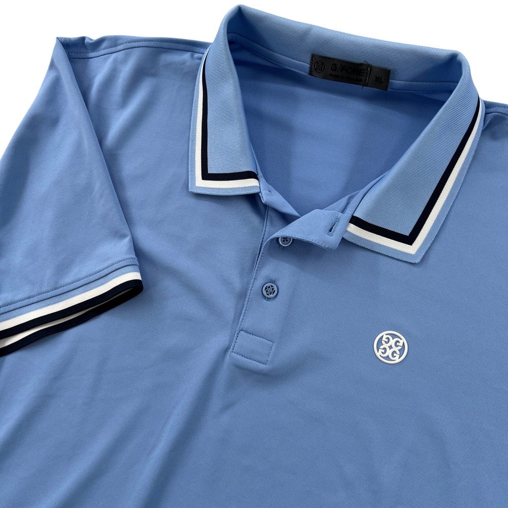 G/FORE Mens XL Performance Golf Polo Shirt Sky Blue Tipped Collar Short Sleeve